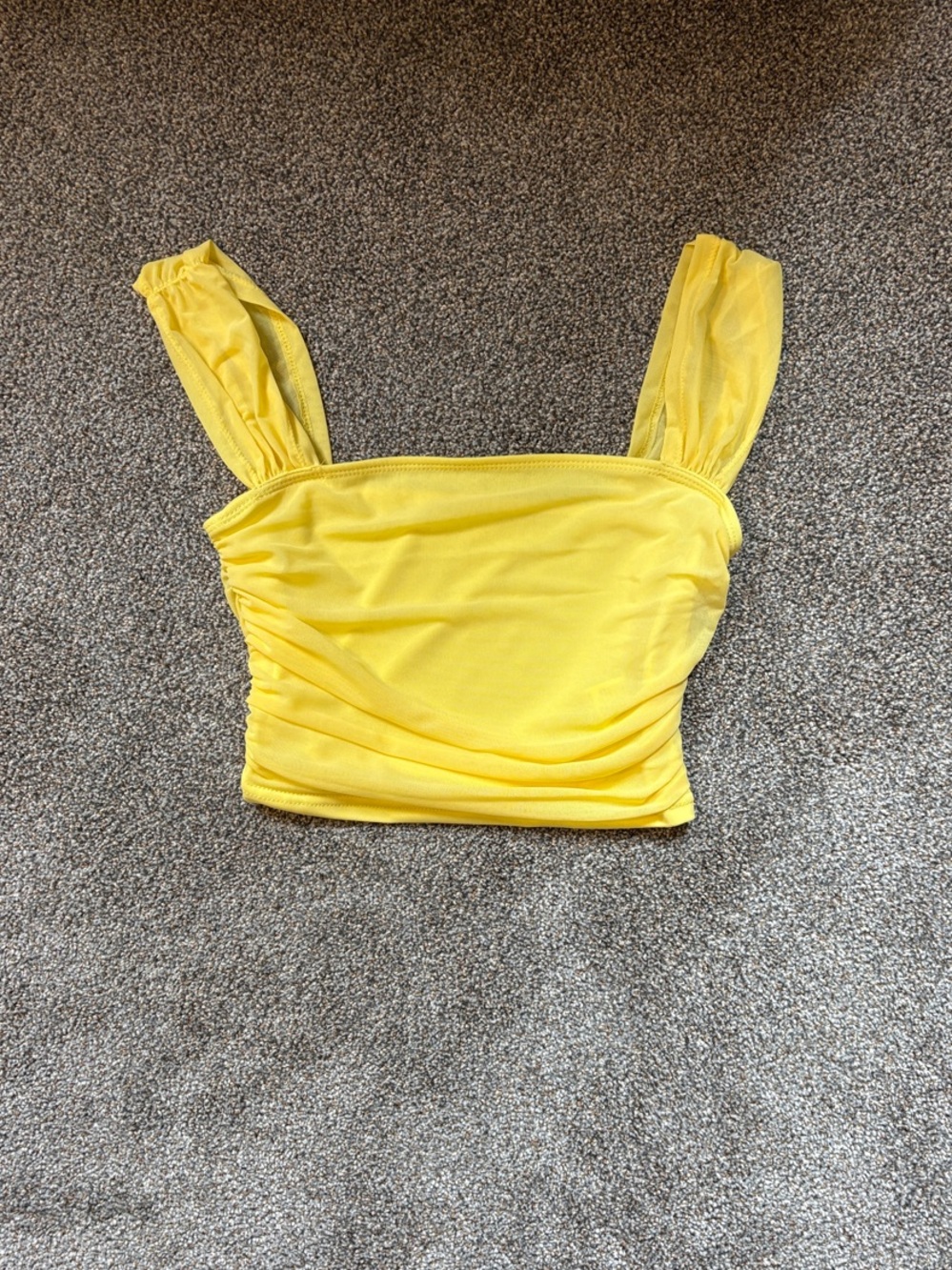 SHEIN Bright Yellow Ruched Square-Neck Crop Top